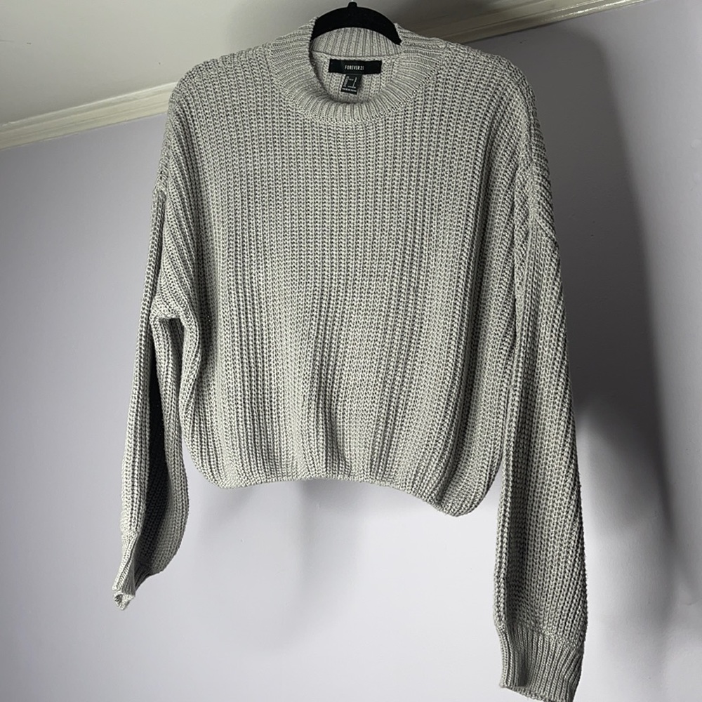 Grey Cropped Knit Sweater